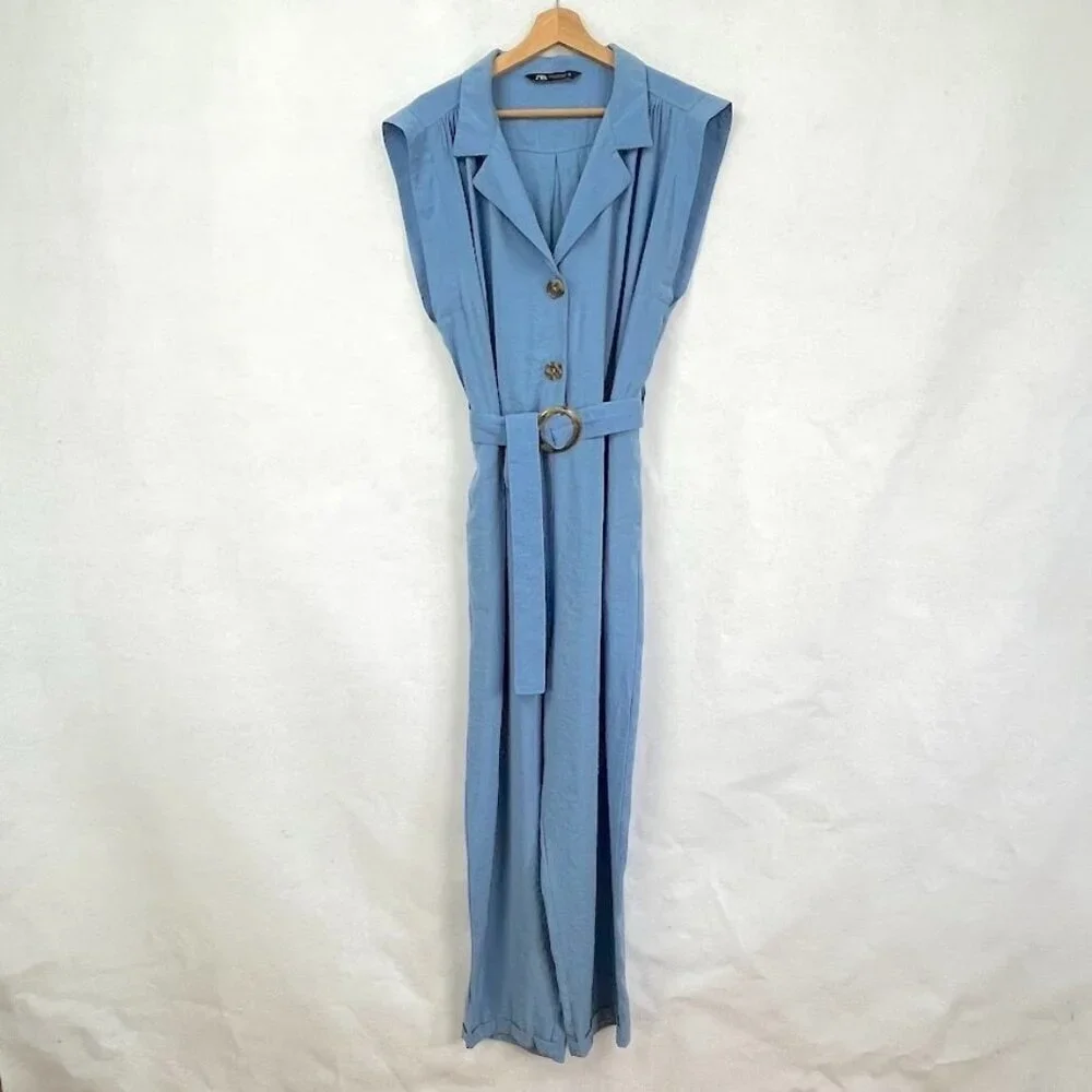 Zara Sleeveless Belted Jumpsuit Stylish Chic Preppy Coastal Boho Classy XL